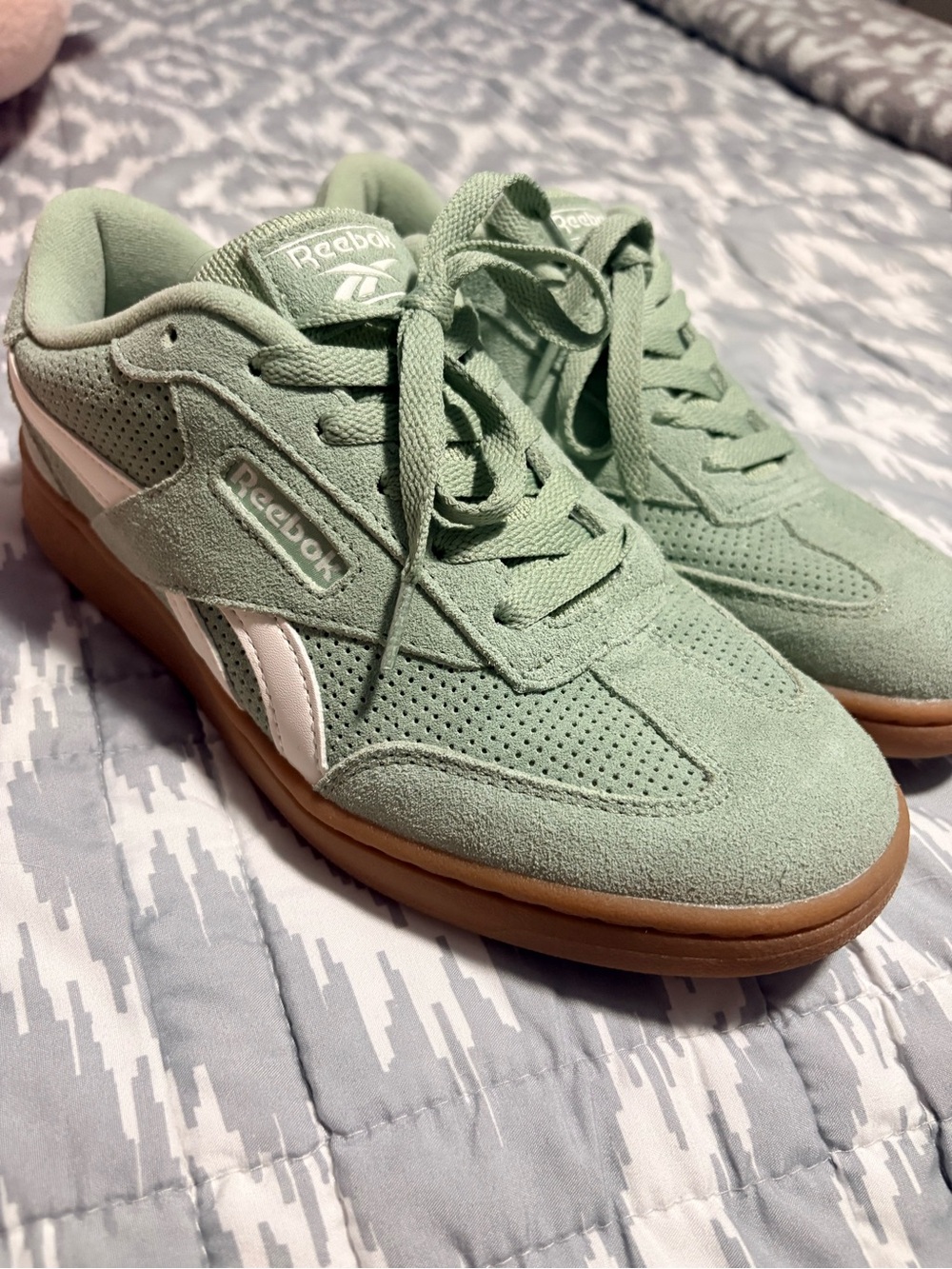 Reebok Women's Mint Green Suede Sneakers with Gum Sole